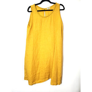 Puro LINO Dress Womens MEDIUM 100% Linen Made‎ In Italy YELLOW Shift